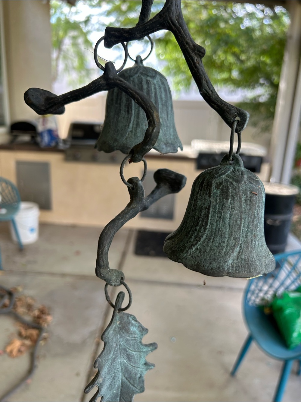 SPI Brass Trumpet Flower And Branch Mobile Hanging Outdoor Decor